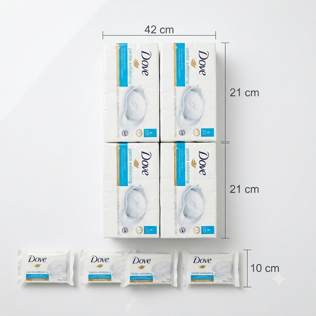 24 Dove Gentle Exfoliating Beauty Bar Soap, 4 Packs of 6, 3.75oz Bars, Moisturiz