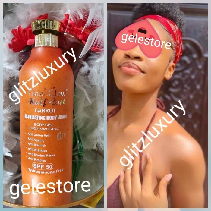 Final Glow Half-C CARROT exfoliating body wash. Spf 50.