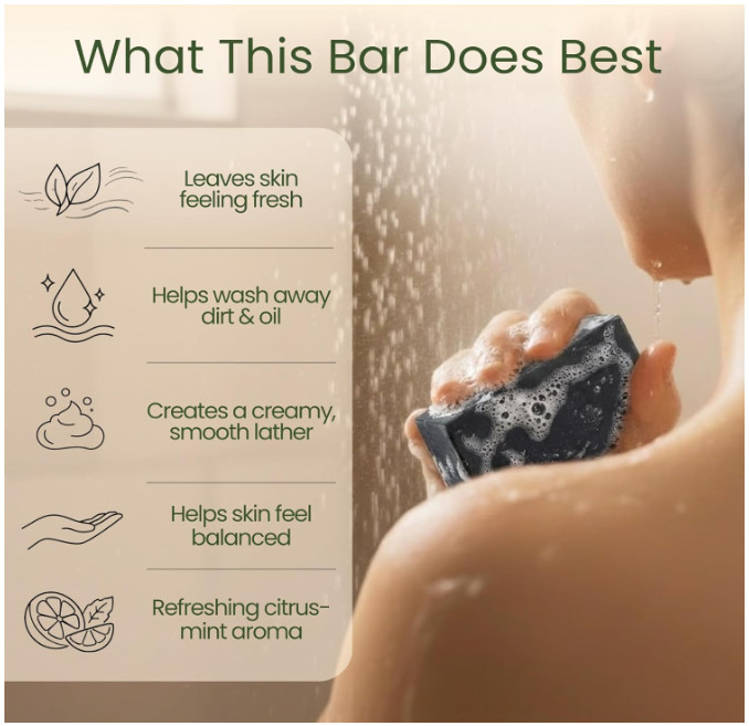 Handmade Dead Sea Mud Soap Bar, Activated Charcoal & Pure Essential Oils, 4.5 oz