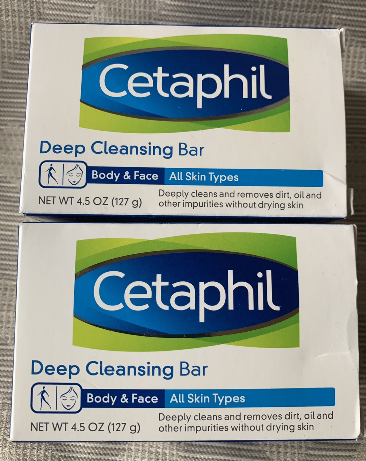 Lot of 2 Cetaphil Deep Cleansing Bar, Body & Face, All Skin Types 4.5 Oz Each