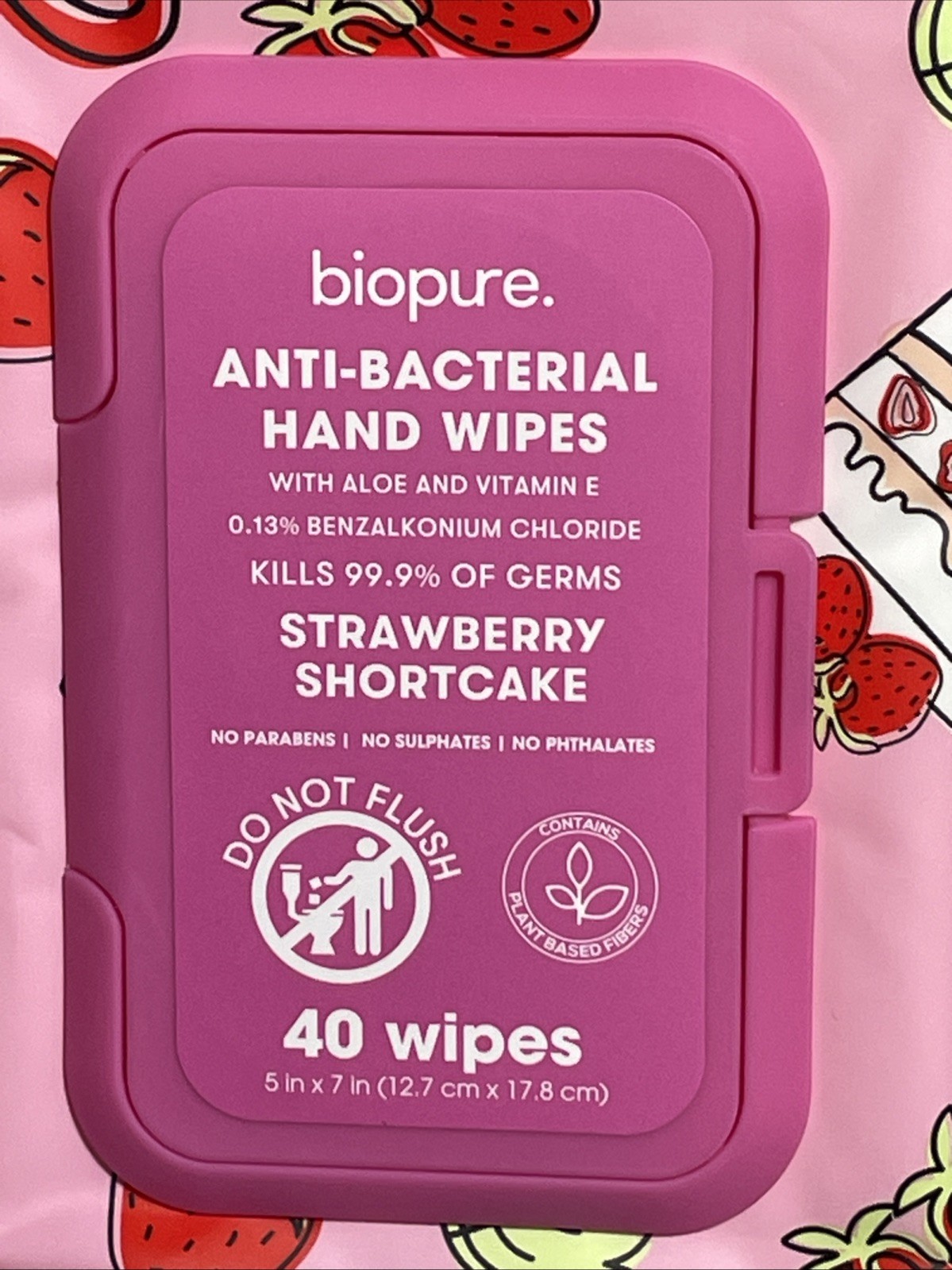 Lot Of 2 Biopure 80 Total Anti-Bacterial Hand Wipes Strawberry Shortcake New