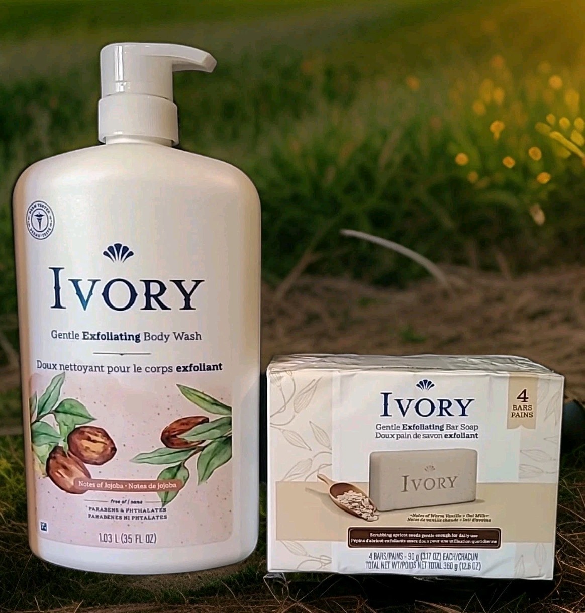 IVORY Gentle Exfoliating Body Wash And Bar Soap (4 Bar Pack) Lot Of 2