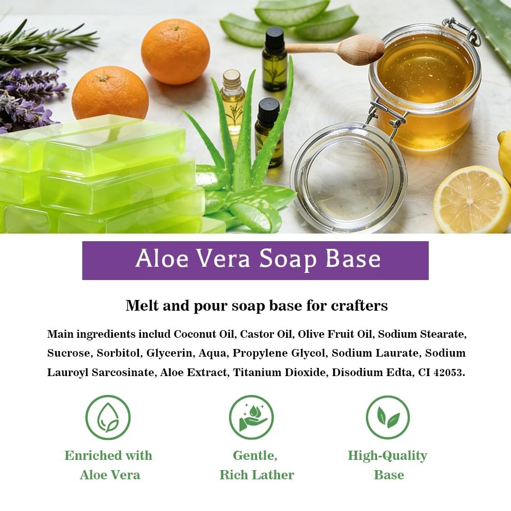1LB Aloe Vera Melt & Pour Soap Base – DIY Handmade Unscented Glycerin Craft Soap