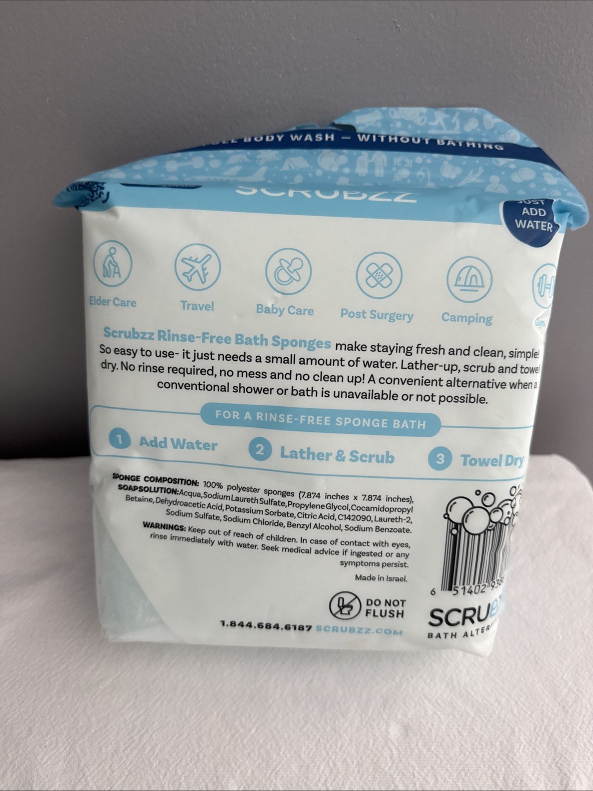 Scrubzz Disposable No Rinse Bathing Wipes Sponges 25 Pack All-In-1 Single Use