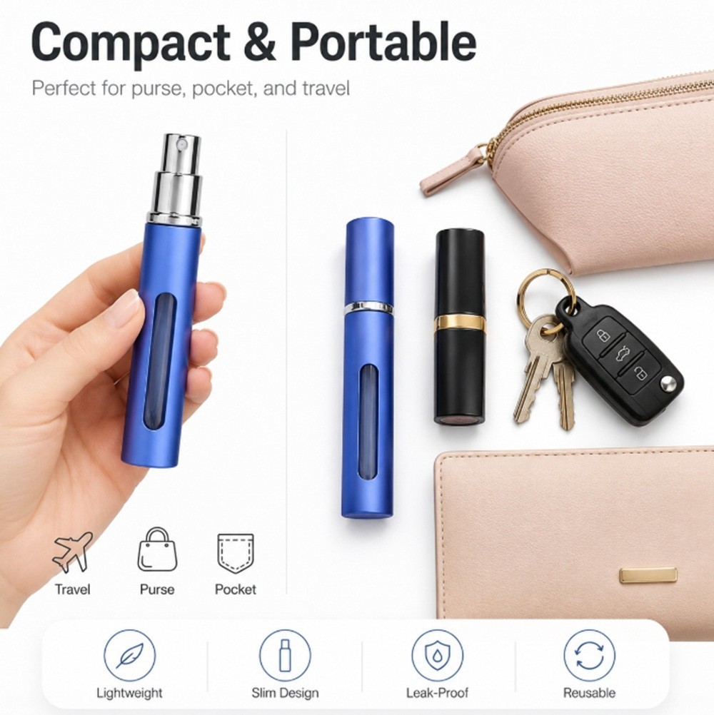 7 Pack 10ml Perfume Atomizer Bottles Refillable Travel Spray Pump Set Leakproof
