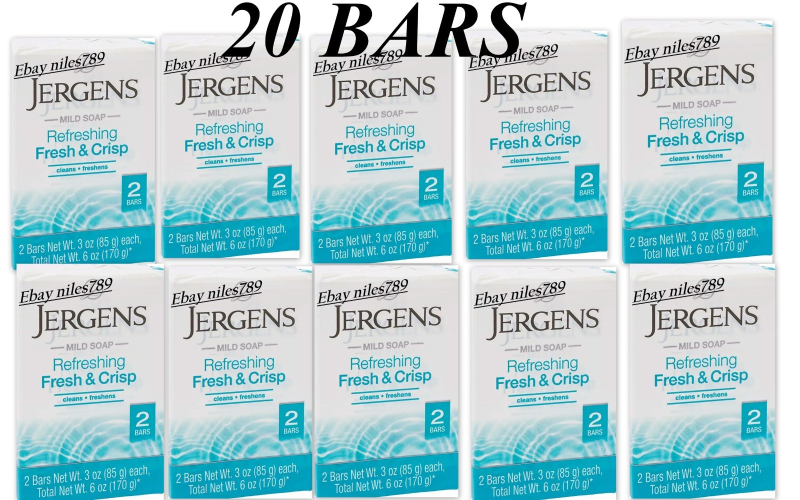 Jergens Mild Soap, Refreshing FRESH And CRISP 6 Pack, 12 Bars 3 Oz ea. New