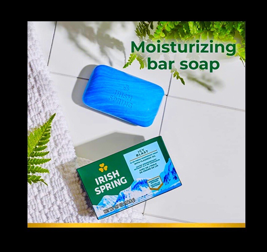 9 Irish Spring Icy Blast Deodorant Bar Soap:(3pk x 3),12hr Fresh, w Flaxseed Oil