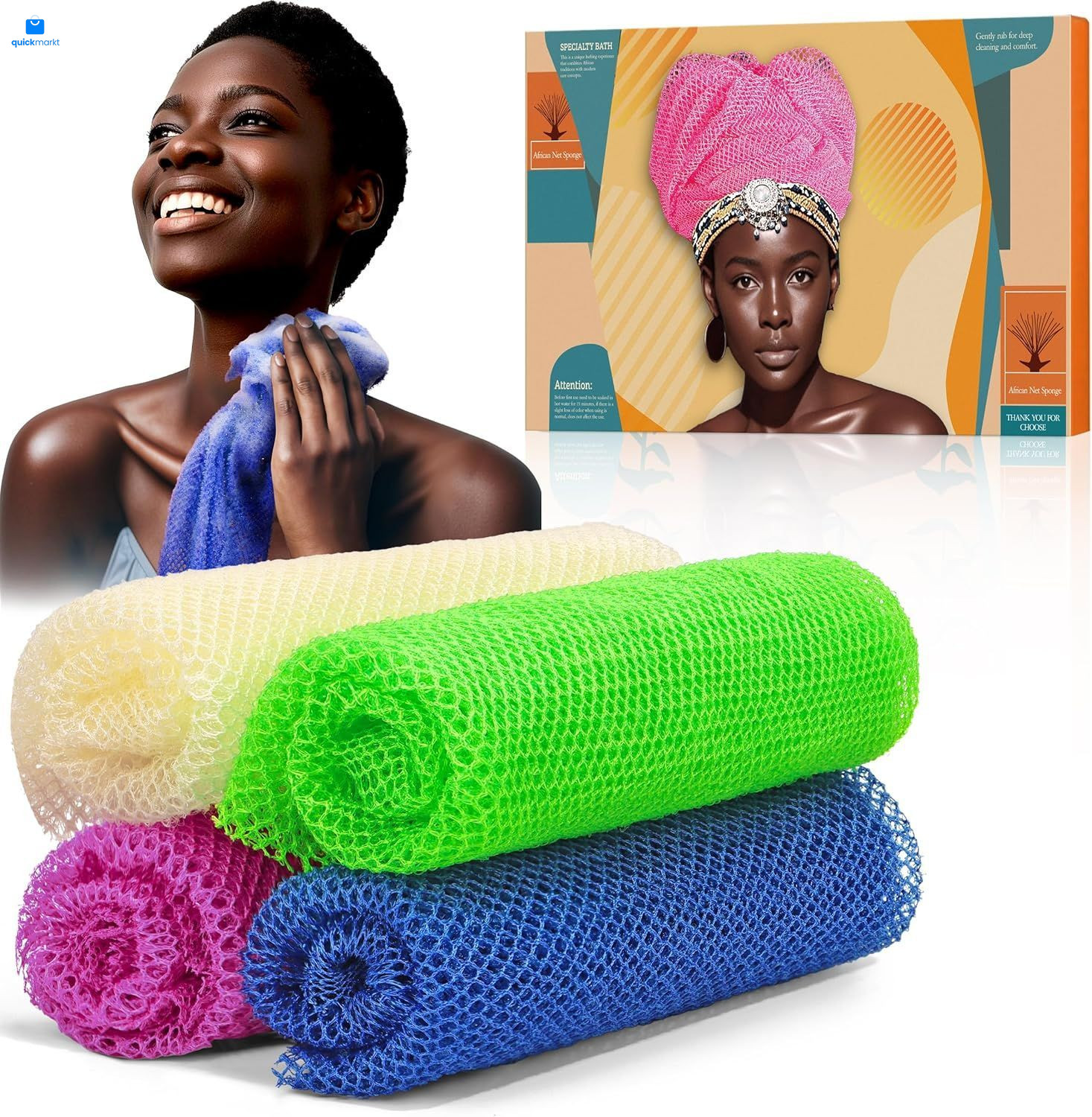4 Pieces African Net Sponge – Effective Deep Blue, Green, Purple, White