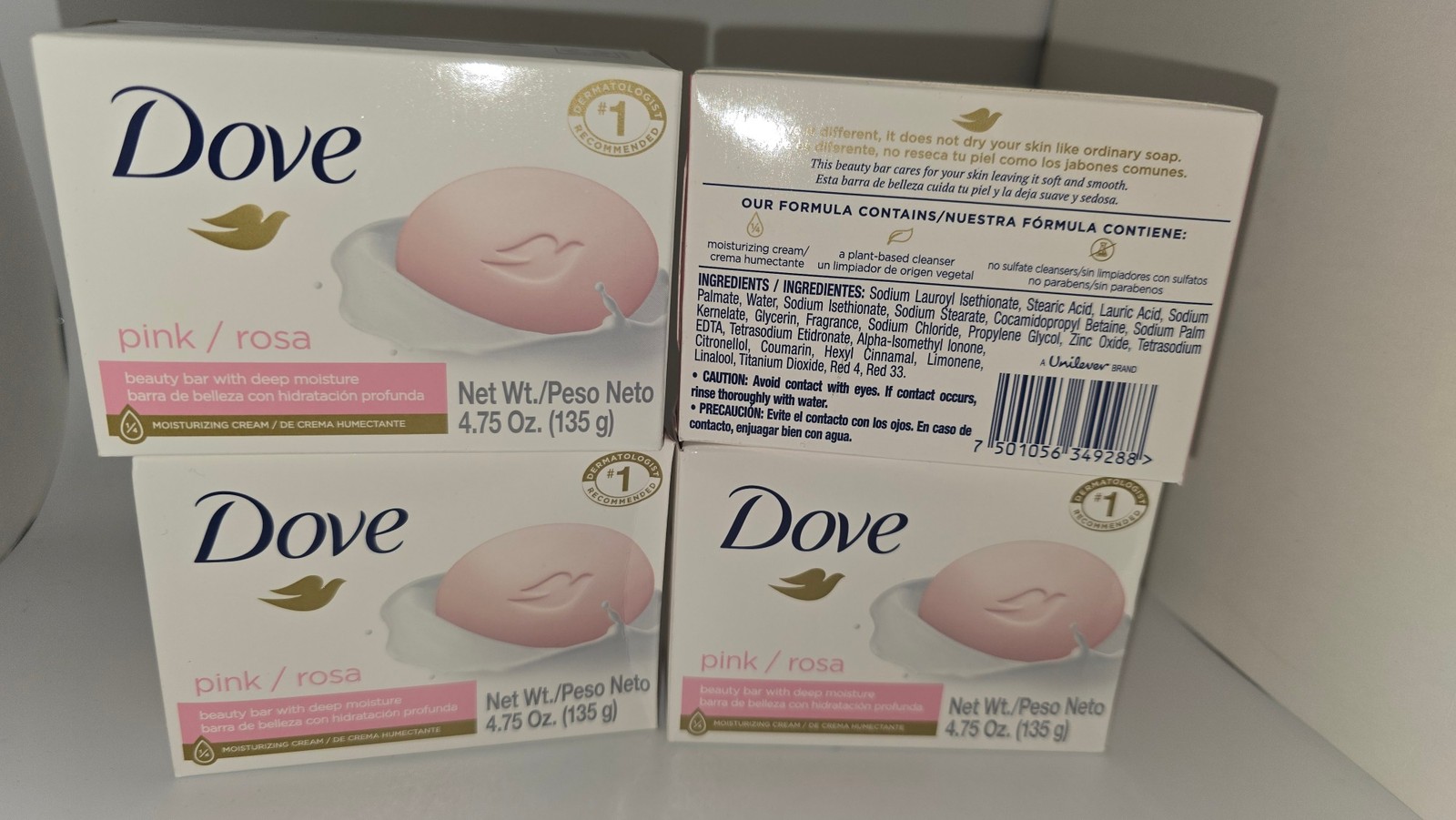 4 Pack Dove Pink Rosa Beauty Bar Soap With Moisturizing Cream 4.75 oz