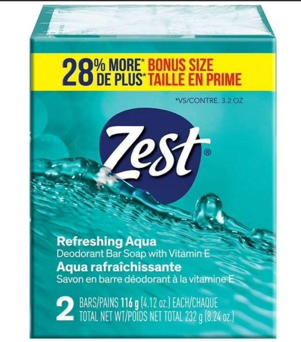 Zest Soap Refreshing Aqua Bath Bars 4.12 Ounce (Pack of 2)