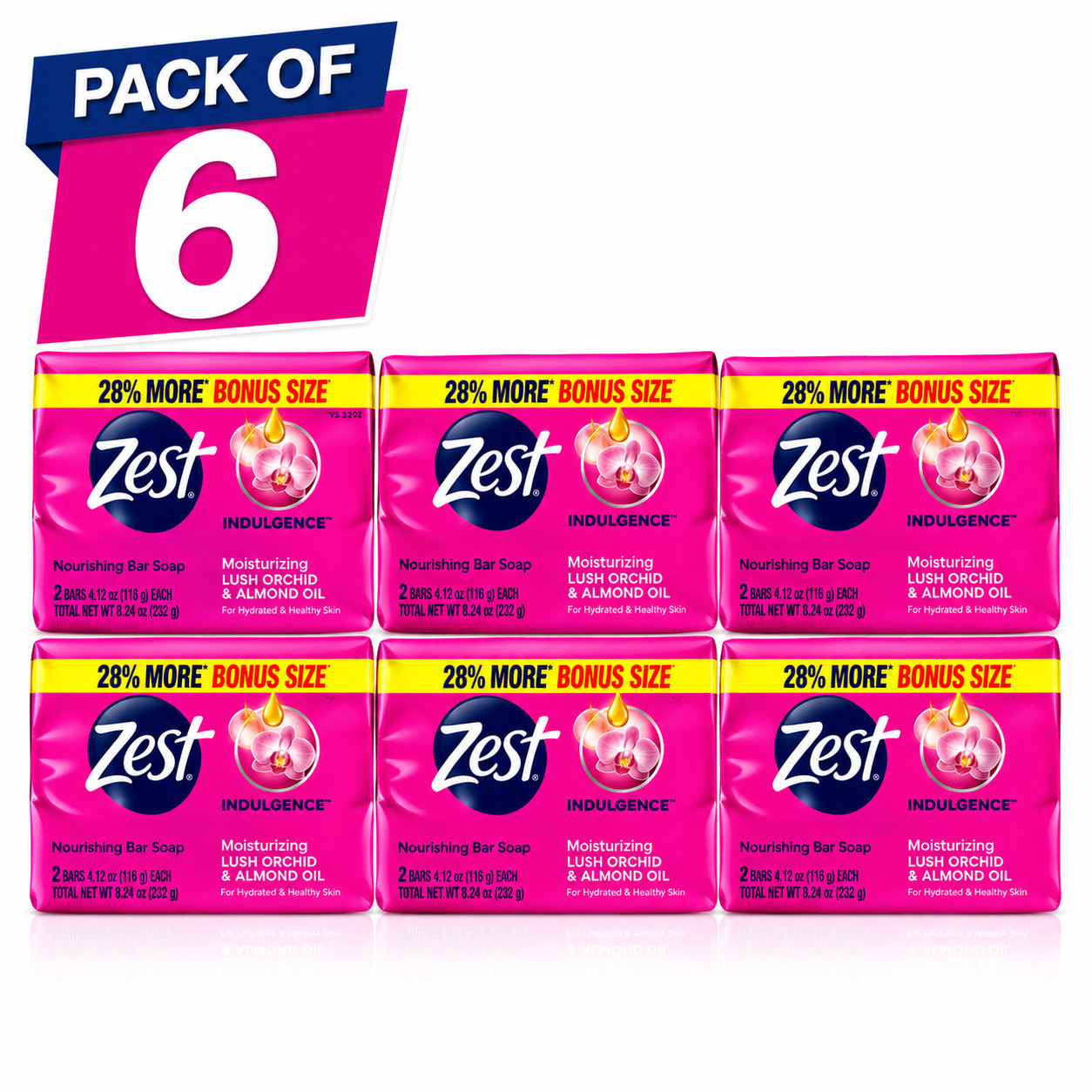 1 Pack of 6 Zest Indulgence Deodorant Bar Soap 4.12 oz Bars Lush Orchid & Almond