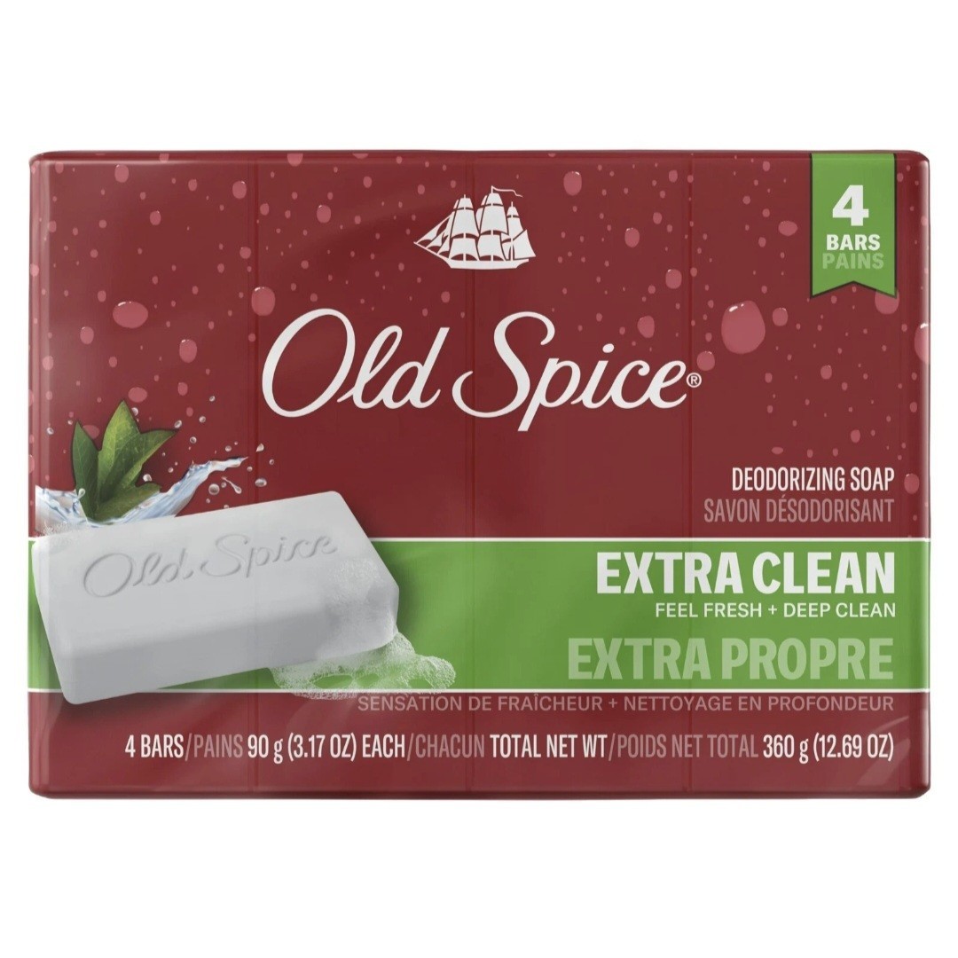 💚 OLD SPICE 💚 (4-BARS) 3.17 Oz 💚🫧•EXTRA CLEAN•🫧💚 Deodorizing Bar Soap 🫧.