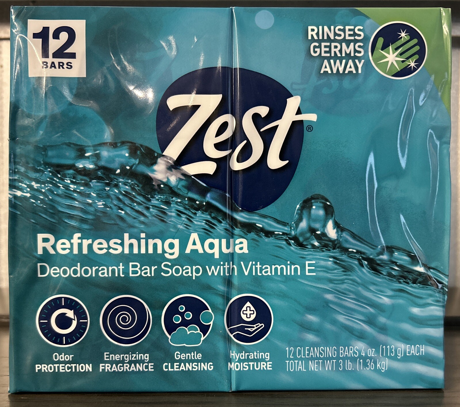 Aqua Zest Bar Soap Refreshing Aqua Vitamin E 4 Oz Bars X 12 Bars
