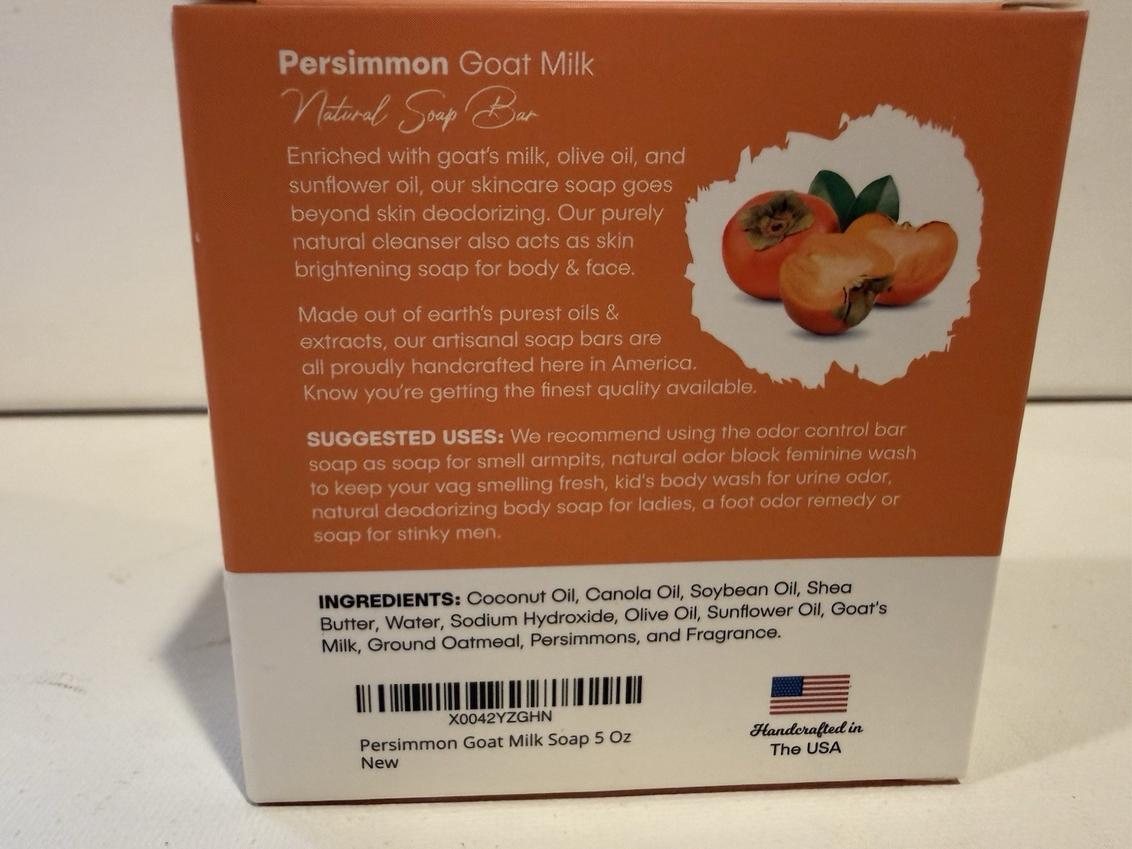 Natrulo Persimmon Soap Bar, Natural Deodorant, Handcrafted, 5oz