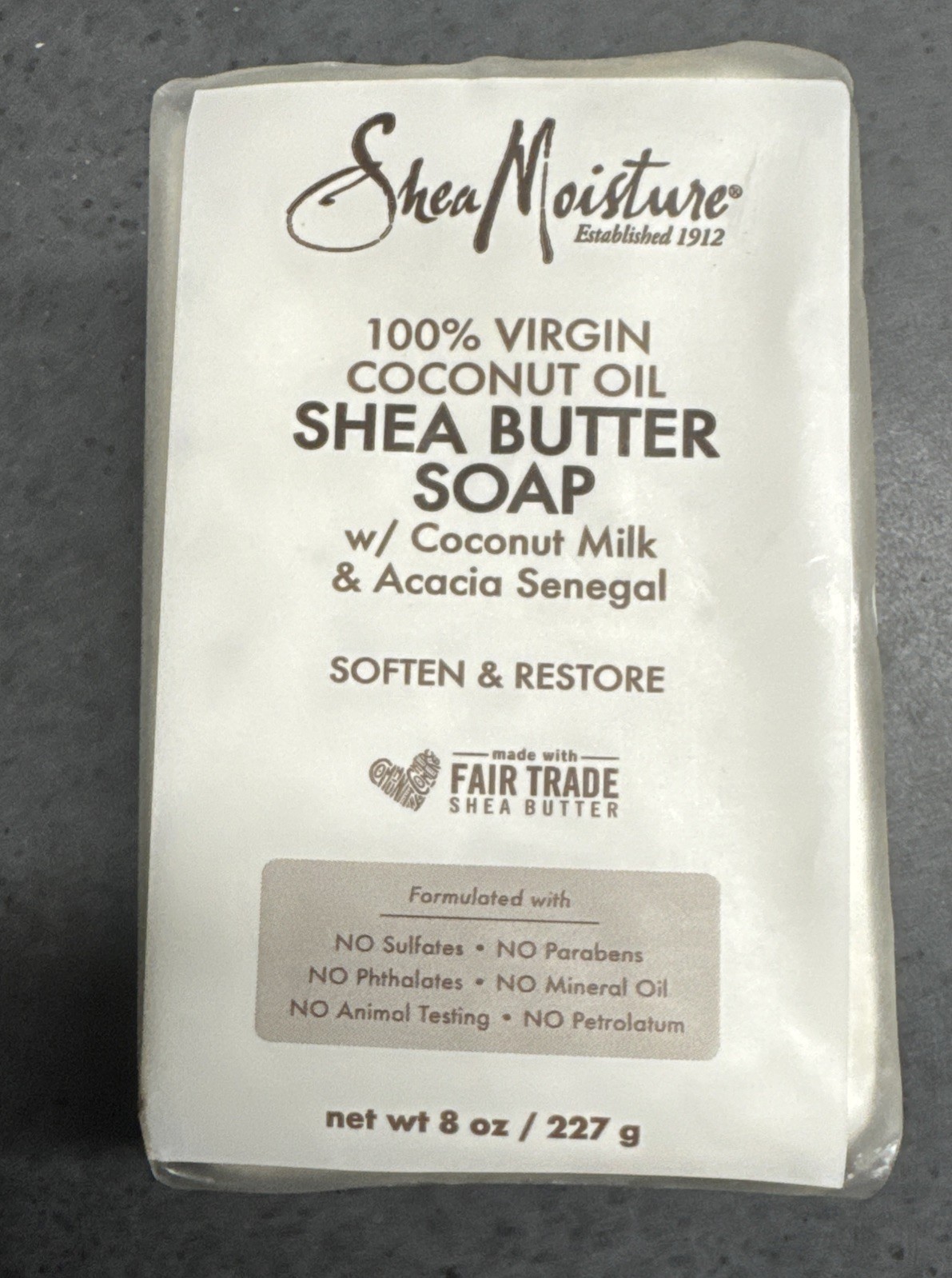 Shea Moisture 100% Virgin Coconut Oil W/ Coconut Milk & Acacia Bar Soap 8 oz