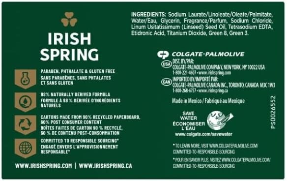 Irish Spring Bar Soap – Original Clean – 12hr Fresh – 4 oz Bar – 20 Count