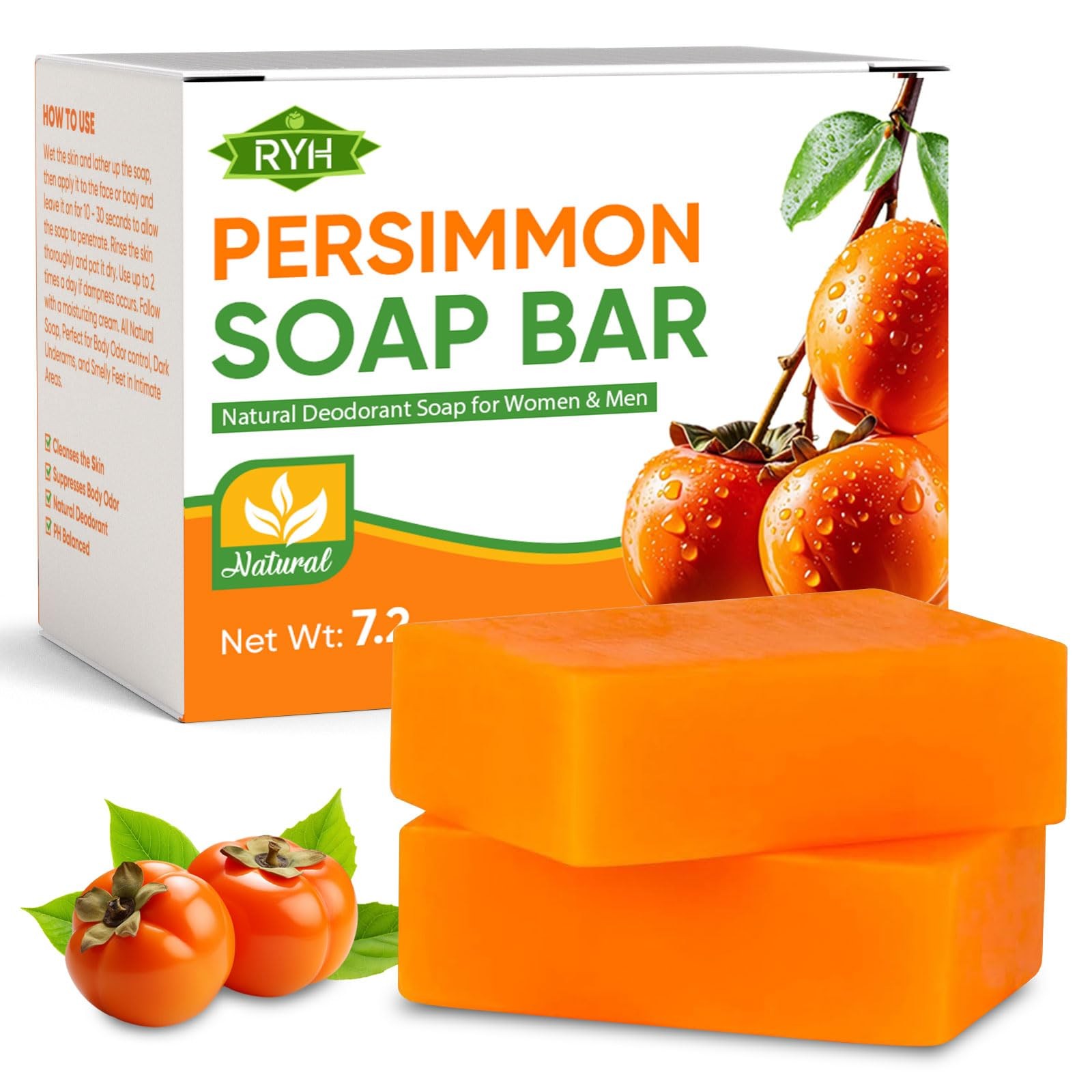 RYH 2 PCS Persimmon Soap Bar for Body Odor 1.5 Ounce (Pack of 2)