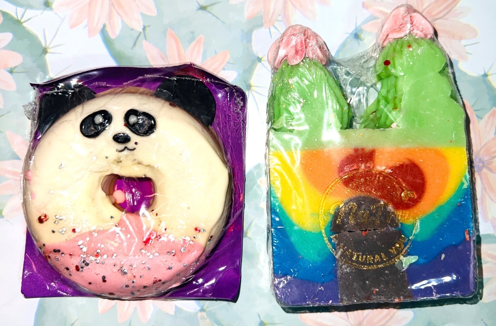 Handmade Panda Donut & Cactus Rainbow Soap Bundle Natural Glycerin Soap Bars Dec