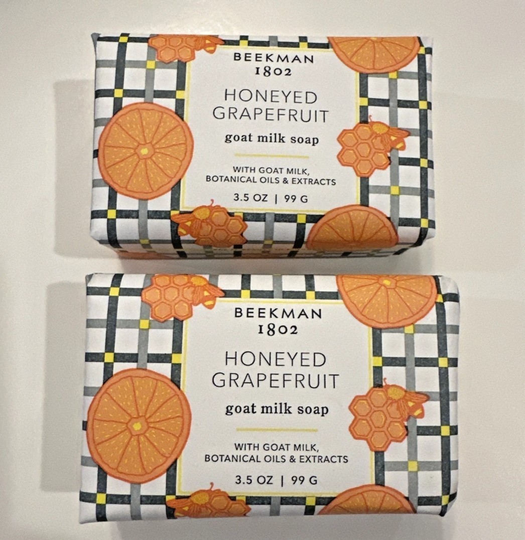 Beekman 1802 Goat Milk Bar Soap Set of 2 Honeyed Grapefruit 3.5 oz Palm Size NEW