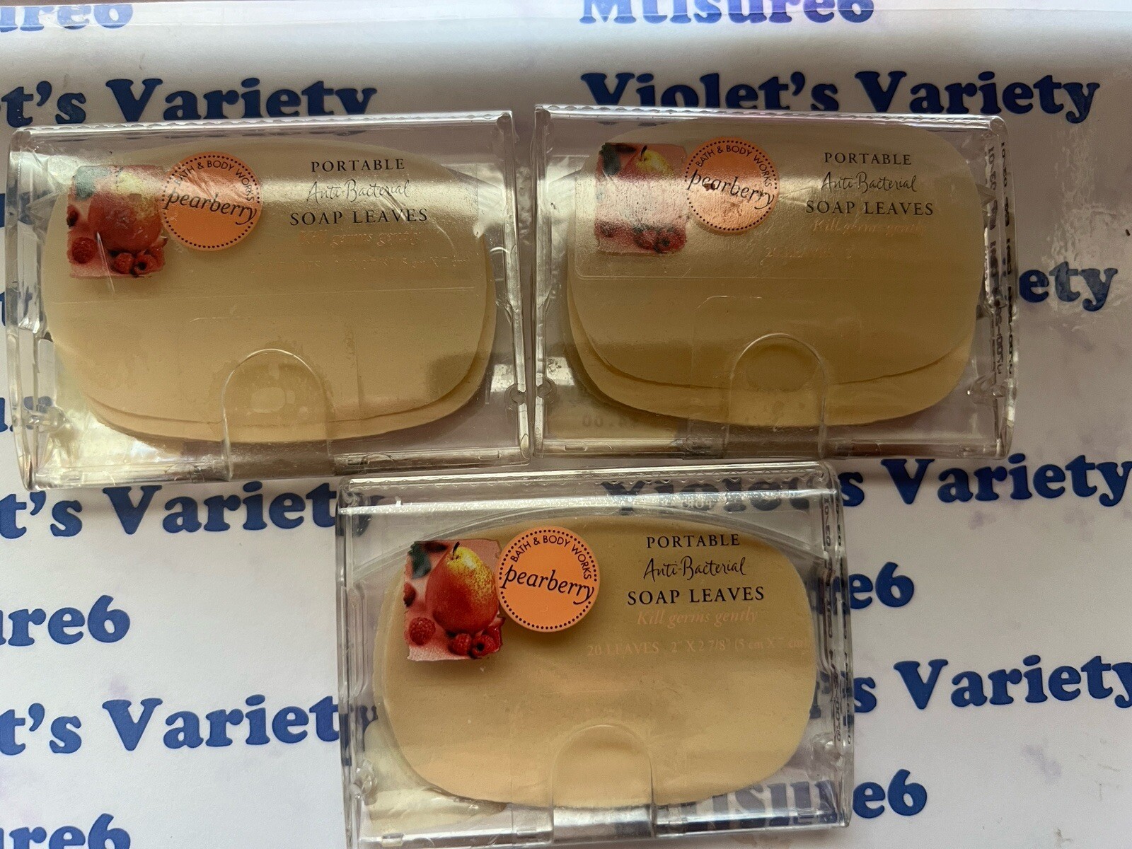 3 NEW Vintage Bath & Body Works Portable Anti Bac Soap Leaves Pearberry SEALED
