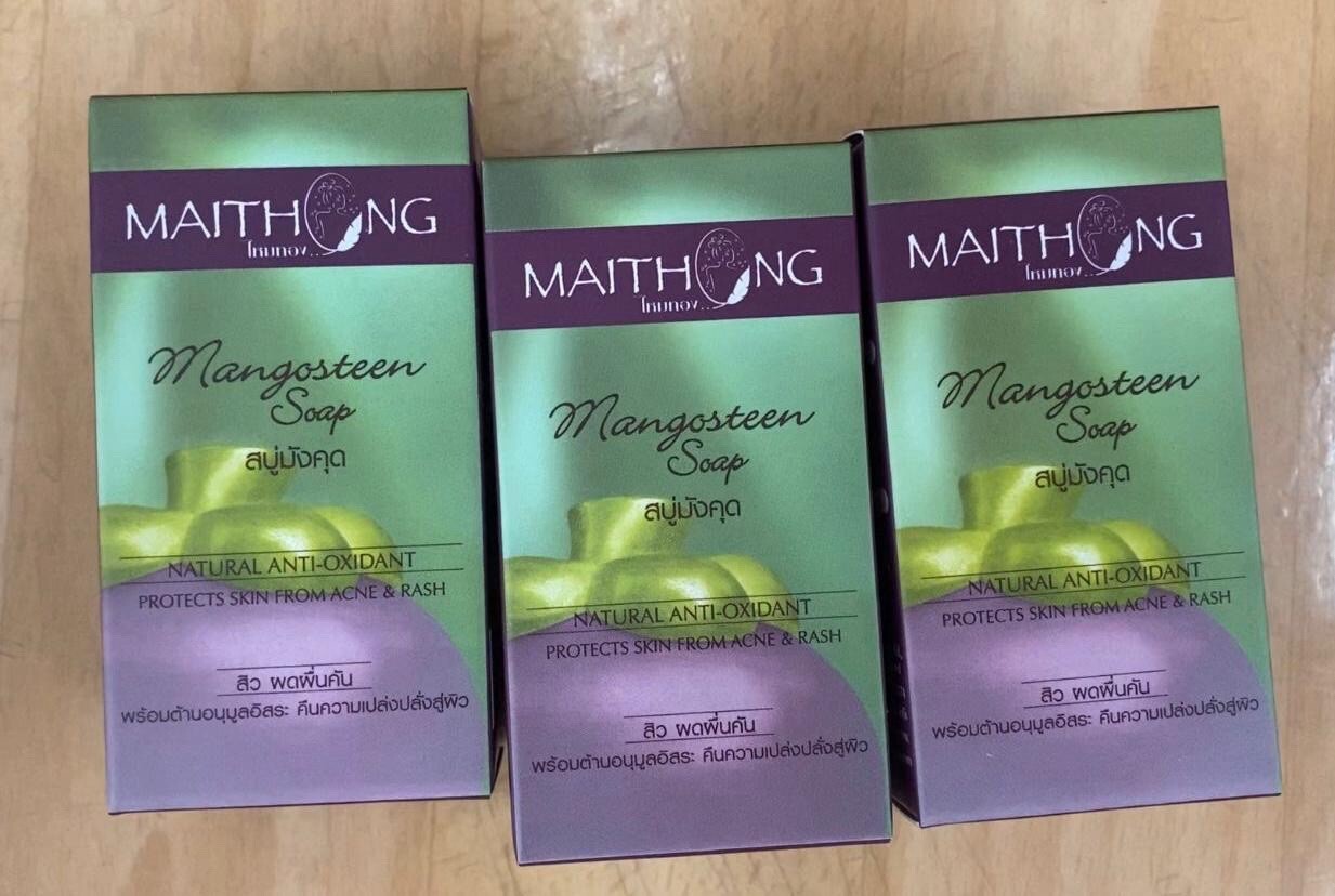 3x 100 Gram Maithong Mangosteen Soap Natural Anti-Oxidant Protects Skin Thailand