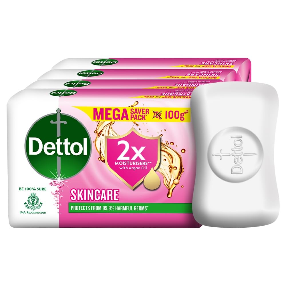Dettol Skincare Moisturizing Soap Bar with Argan Oil, 400g, Pack of 4