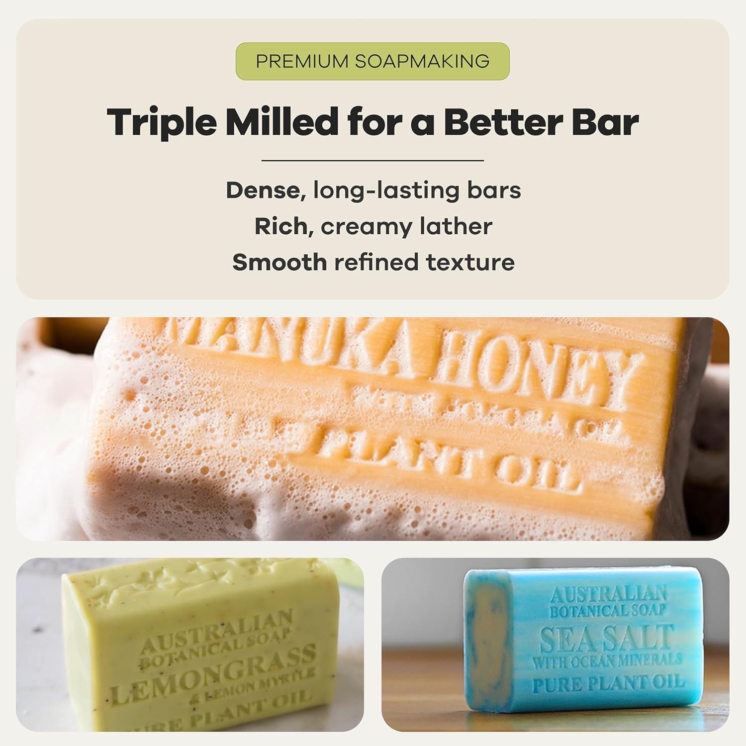 Australian Botanical Goats Milk Soap, Manuka Honey, Lemongrass and Sea Salt 6.6