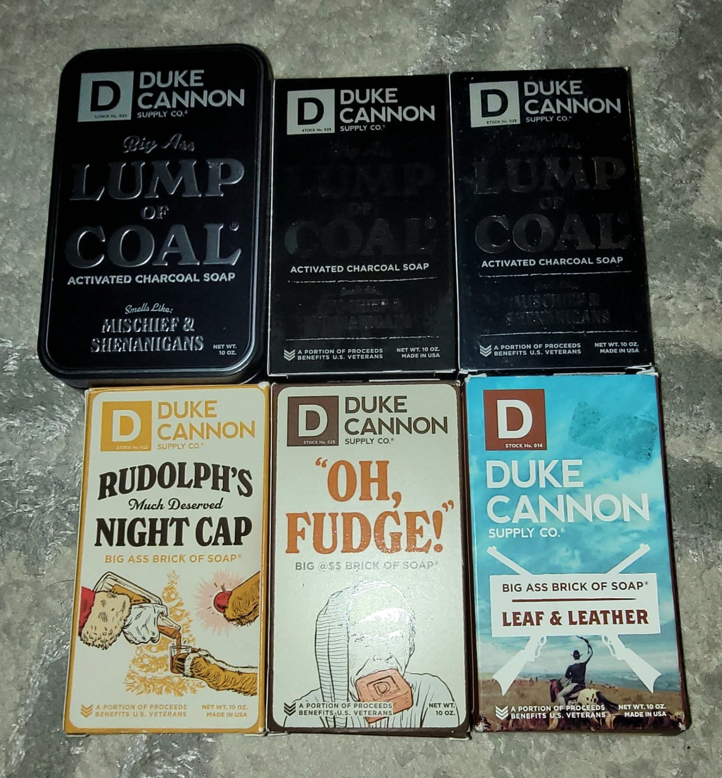 New DUKE CANNON Lot Of 6 Bars Variety – Lump Of Coal, Leaf & Leather, OH Fudge+