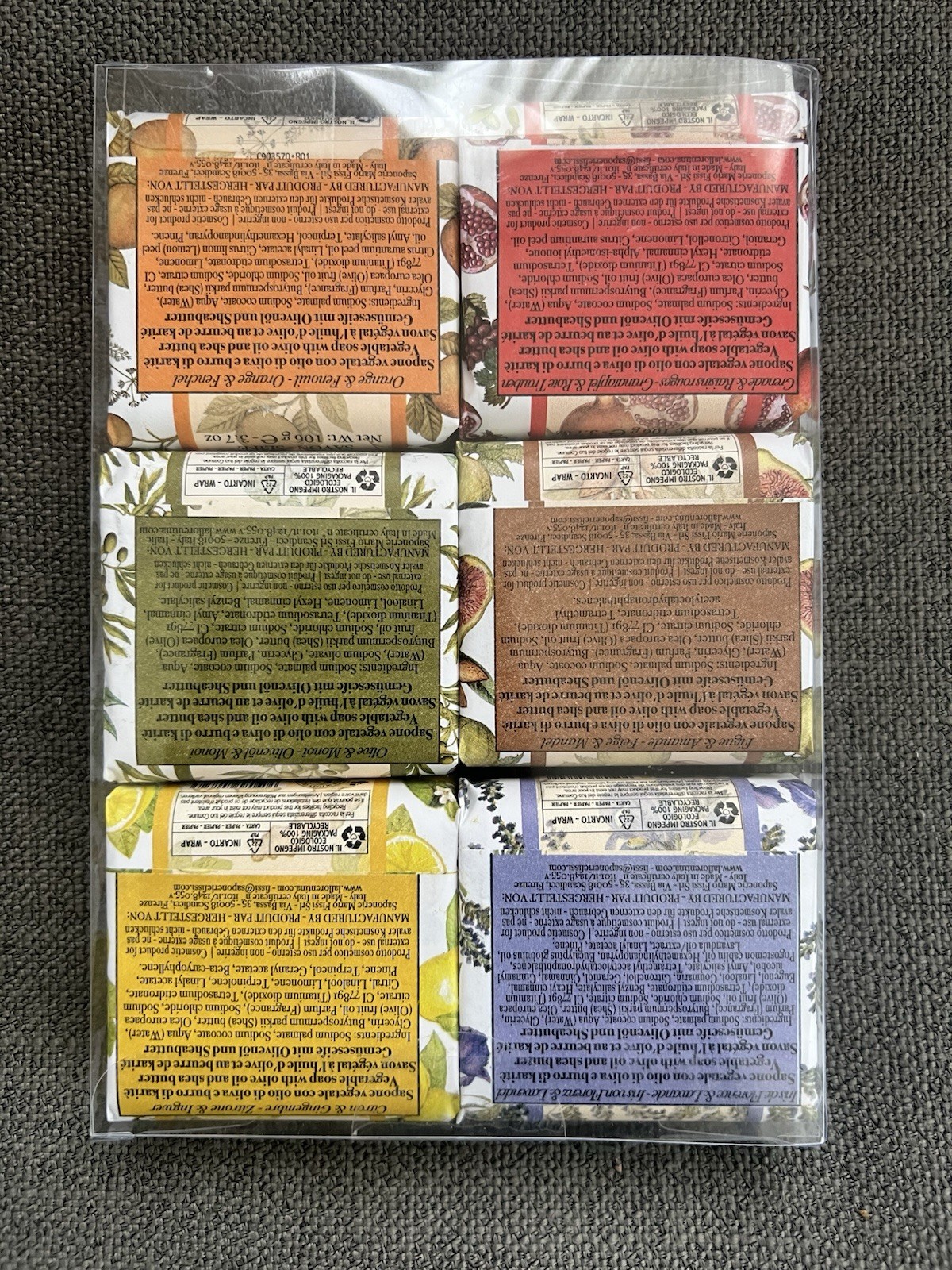 La Florentina Italian Luxury Bar Soap 6 Pk Fig Lemon Orange Olive Pomegranate