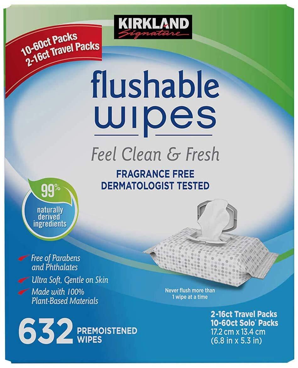 Kirkland Signature Moist Flushable Wipes, 632 Wipes, 632 Count