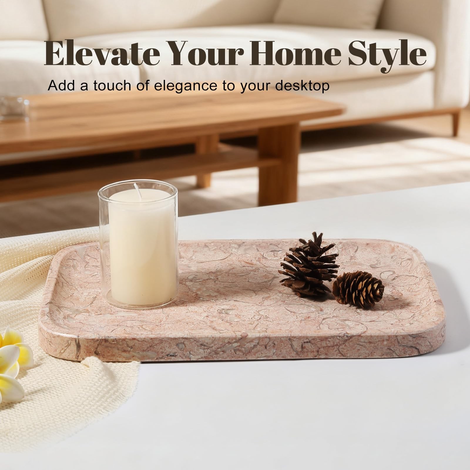 Koville Marble Tray, 12″x8″ Natural Marble Vanity Tray for Countertop Bathroom K