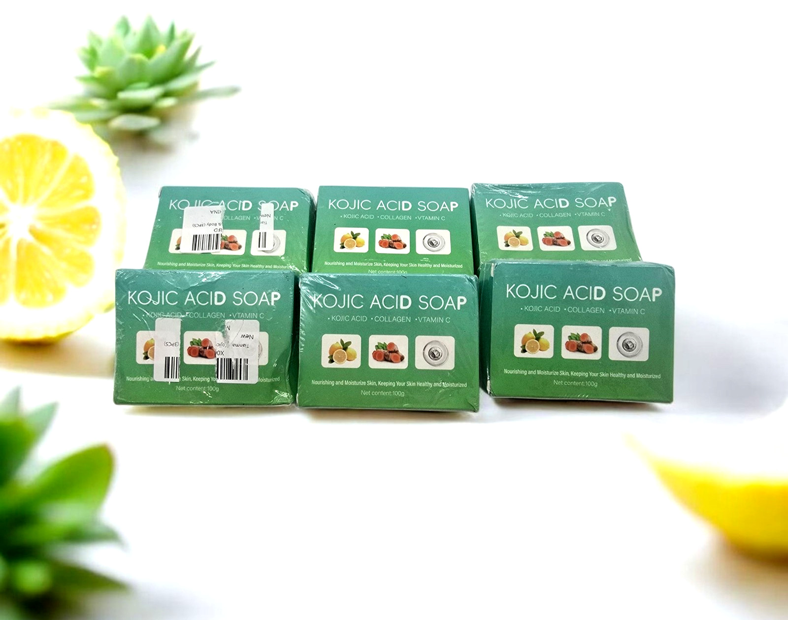 6x Kojic Acid BRIGHTENING Soap Bars Turmeric, Vitamin C & Collagen 100g EXP-2027