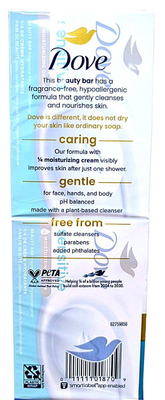 Dove Beauty Bar Soap Sensitive Skin Moisturizing Cream 16 x 3.75 Oz