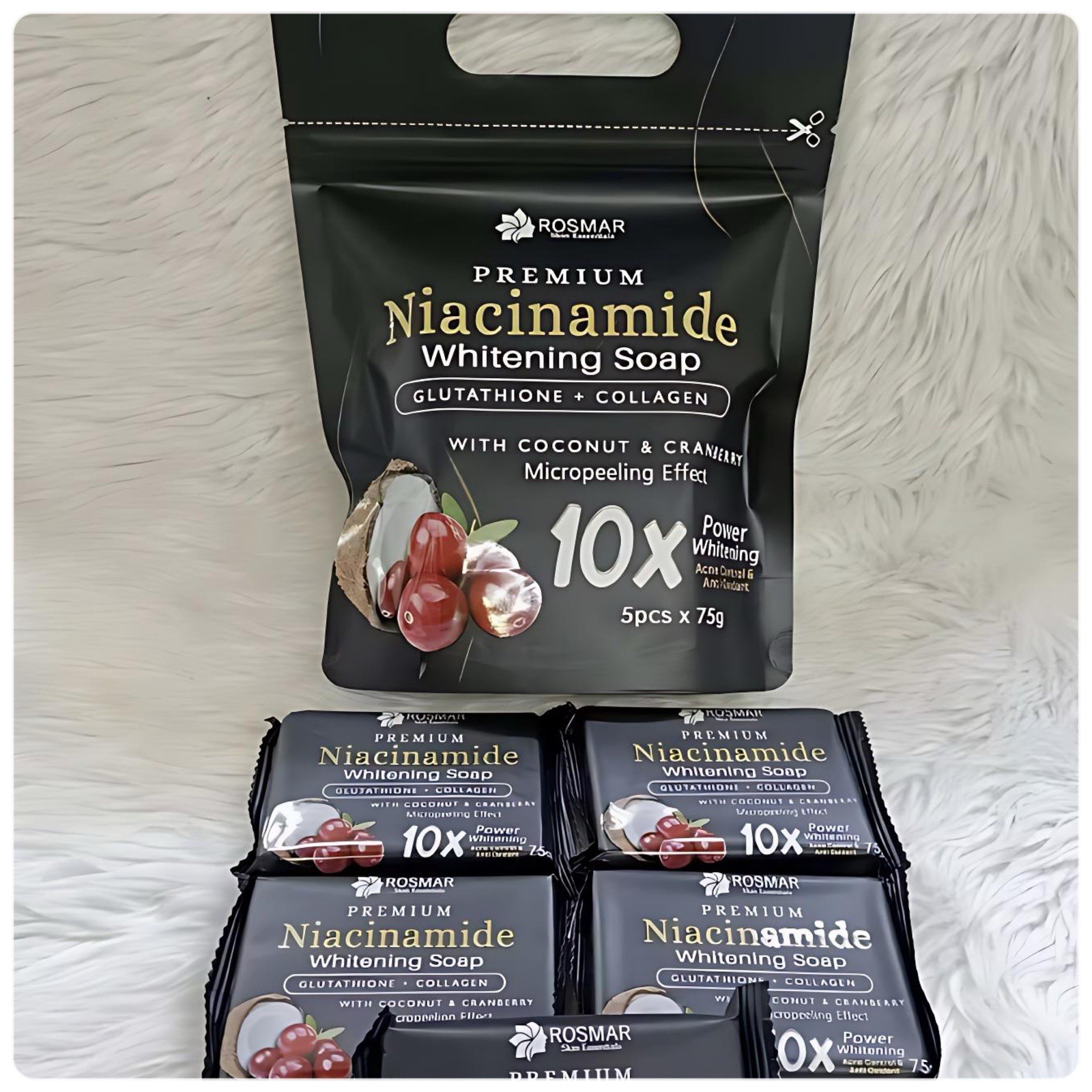 Rosmar Premium Niacinamide Glutathione + Collagen Whitening Soap 5pcs X 75g