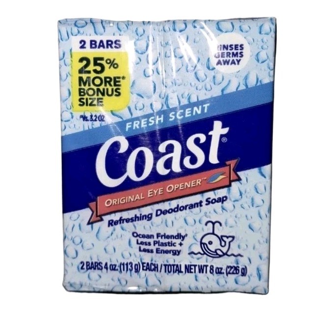 💙 COAST 💙 (2-BARS) 4 Oz. 🫧🐳 •FRESH SCENT• 🐳🫧 Refreshing Deodorant Soap 🫧.