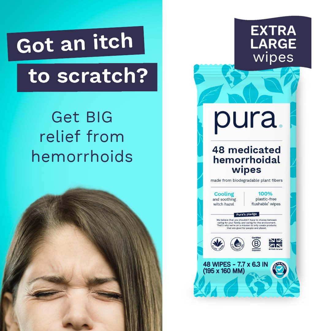 Pura XL Flushable Medicated Wipes for Hemorrhoid Relief, Extra-Large, Fragrance-