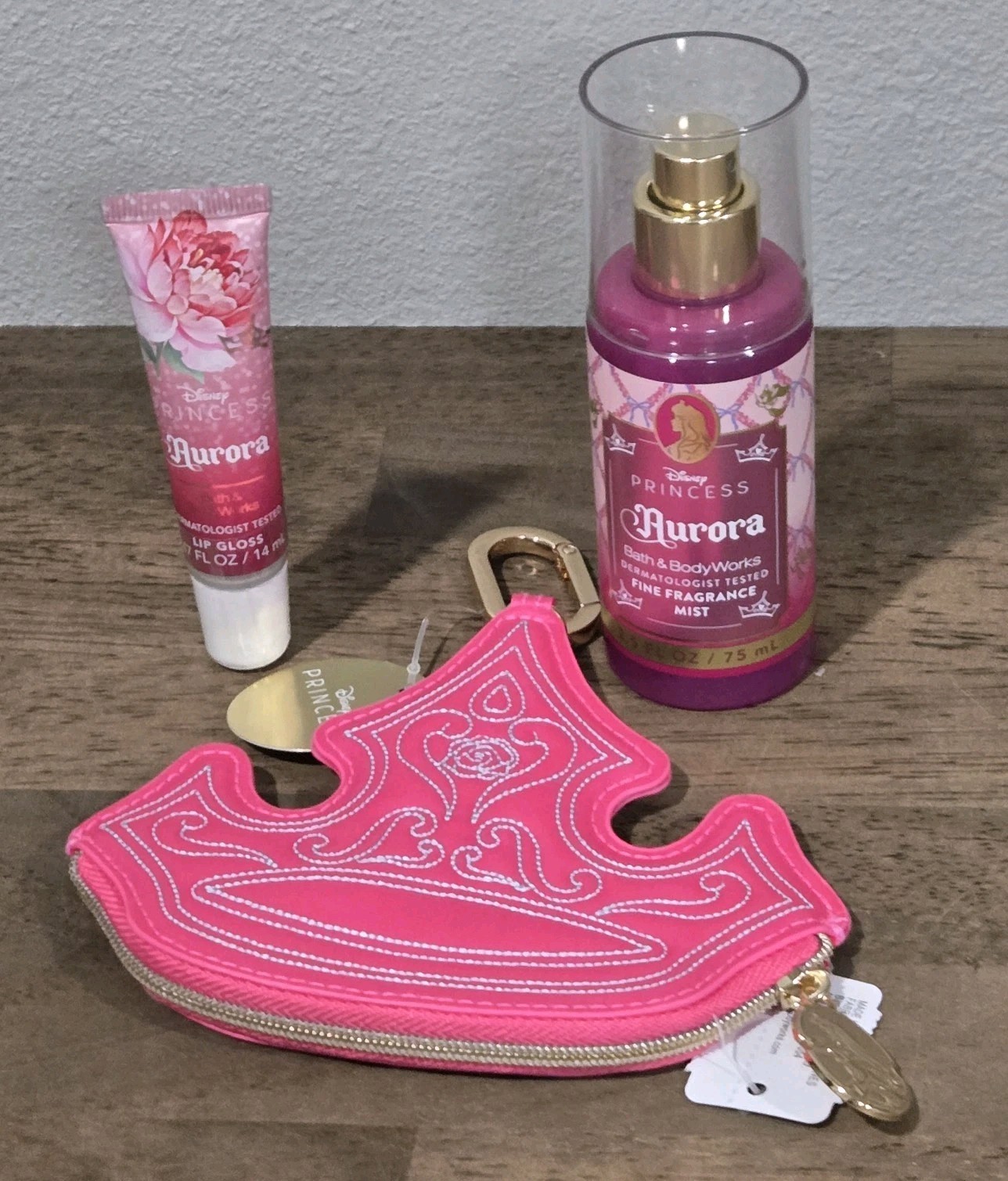 Bath & Body Works Disney Princess Aurora Coin Purse/Body Spray & Lip Gloss Set-3