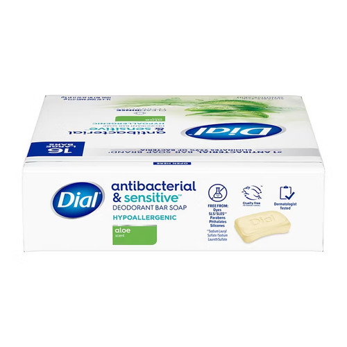 Dial Antibacterial Bar Soap Aloe Sensitive Skin 4oz Each Bars Hypoallergenic