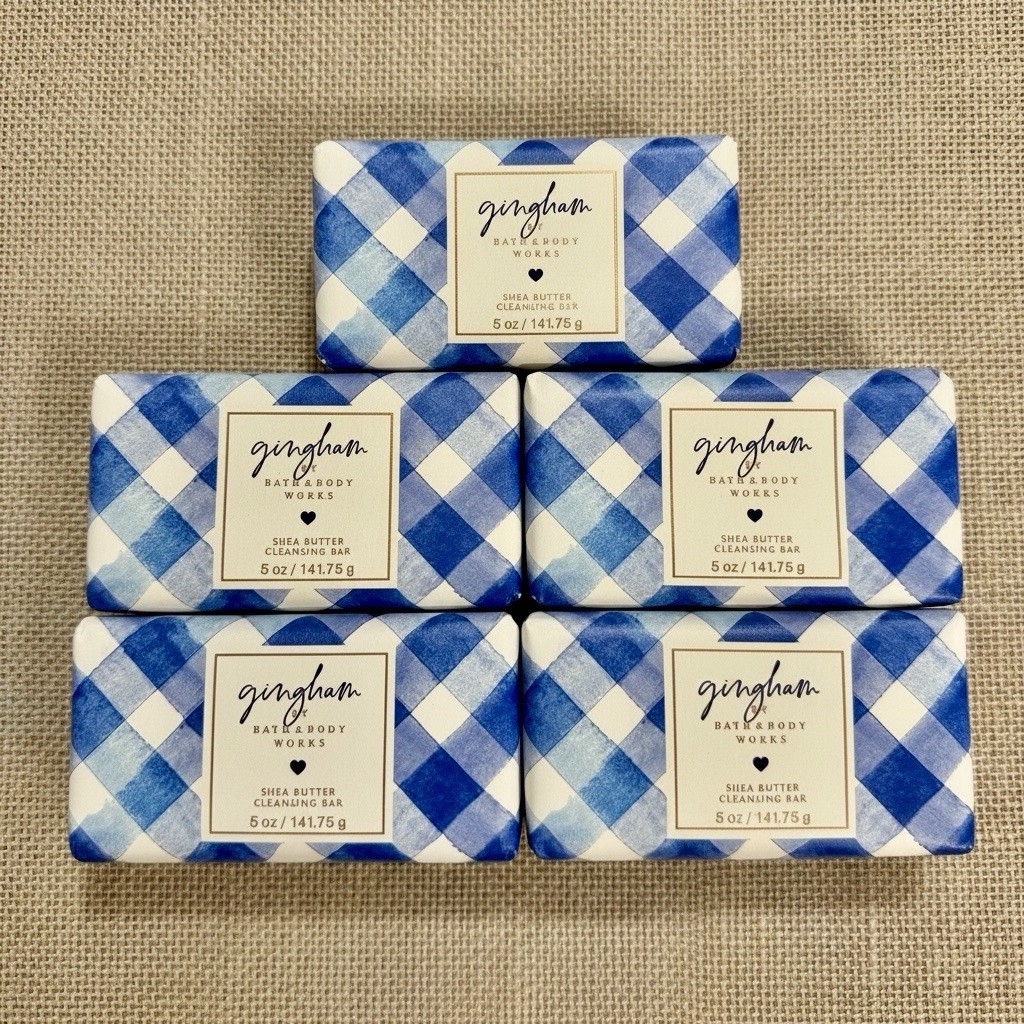 5 Bath & Body Works GINGHAM Shea Cleansing Bar 5 oz New Soap Body Wash