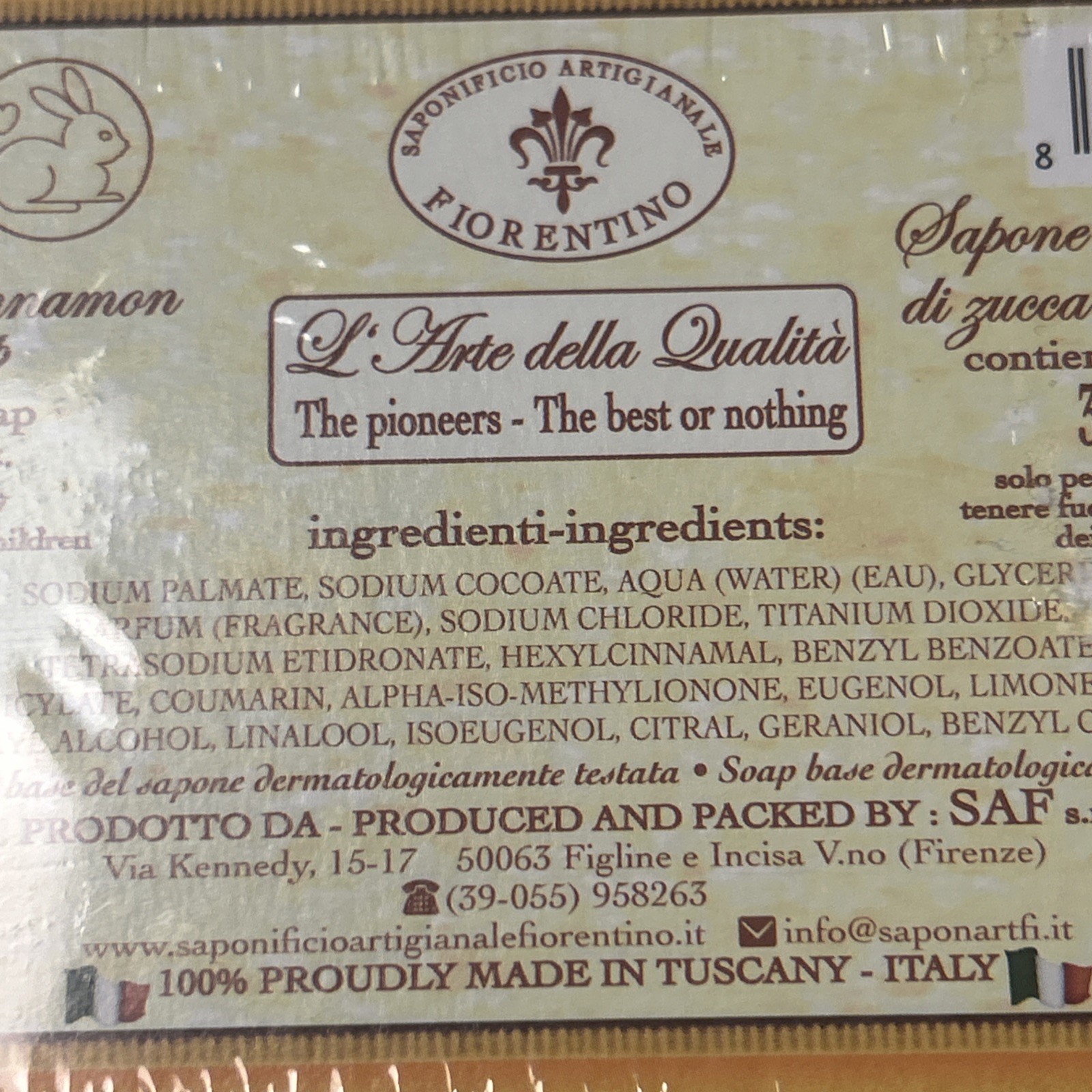 La Saponeria Firenze Pumpkin & Cinnamon Scented Soap 10.5oz Bar New Sealed
