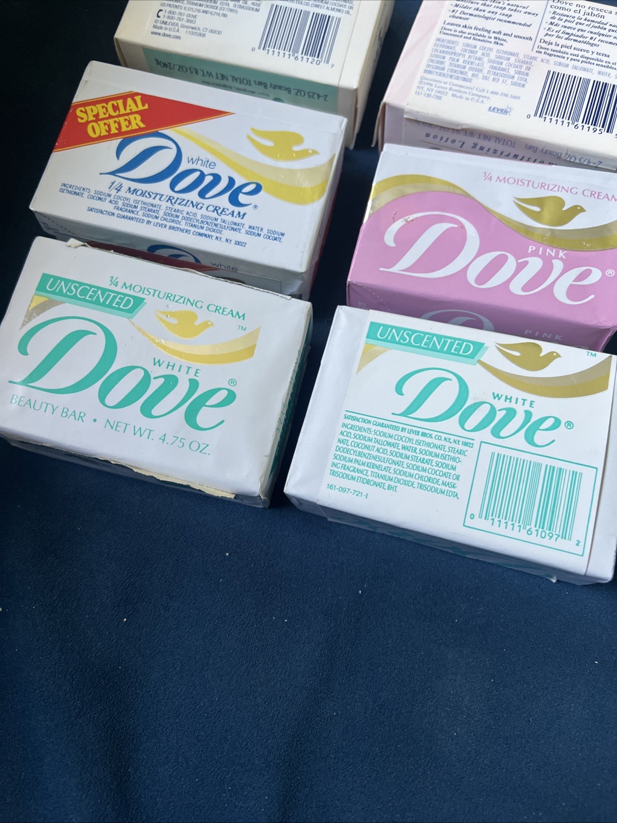 6 Lot Dove White Pink Beauty Bar Soap 1/4 Moisturizing Lotion Sensitive Vintage