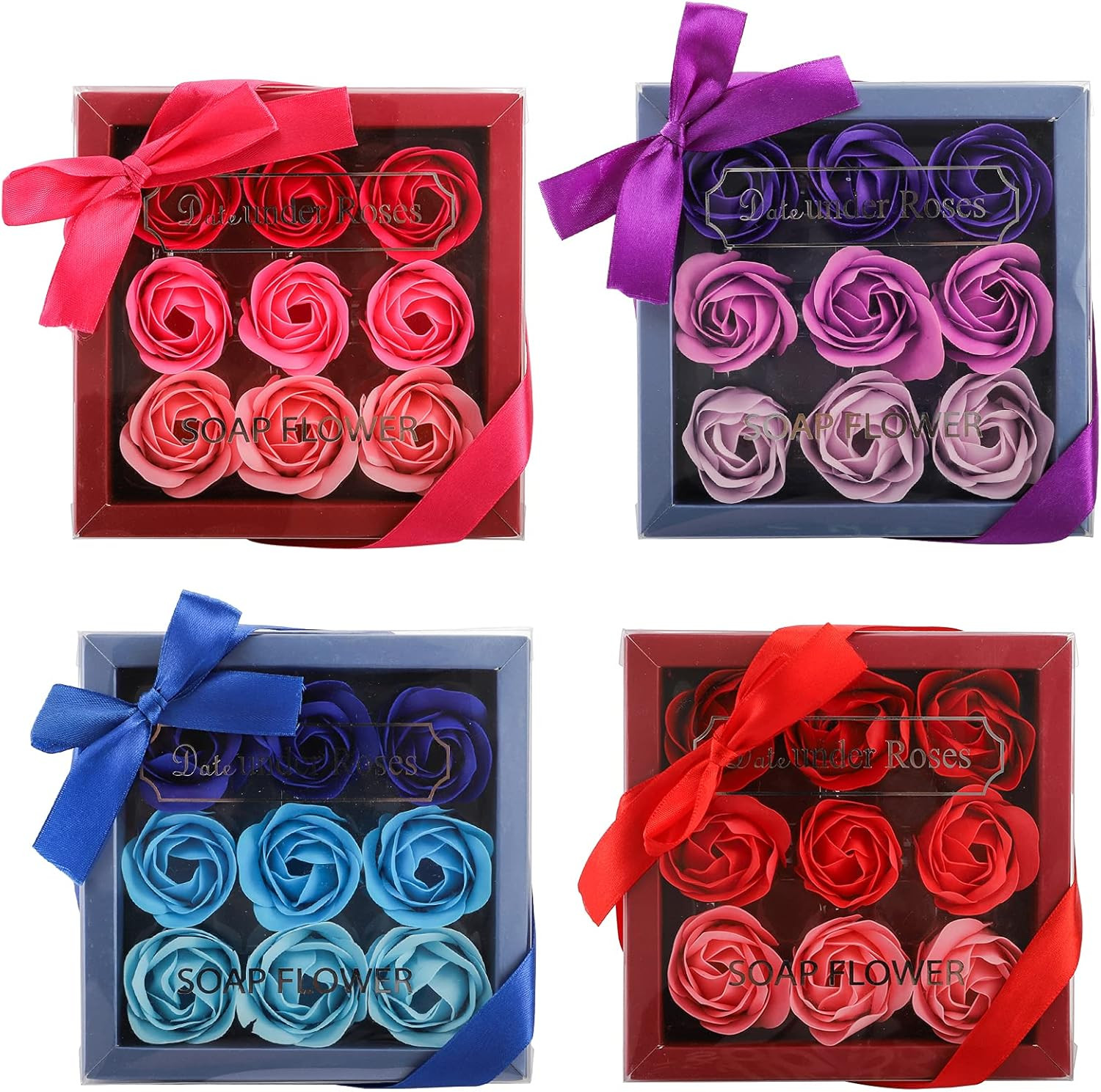 4 Boxes Floral Scented Bath Soap Rose Flower Petals, 36 Pcs Total Plant Essentia