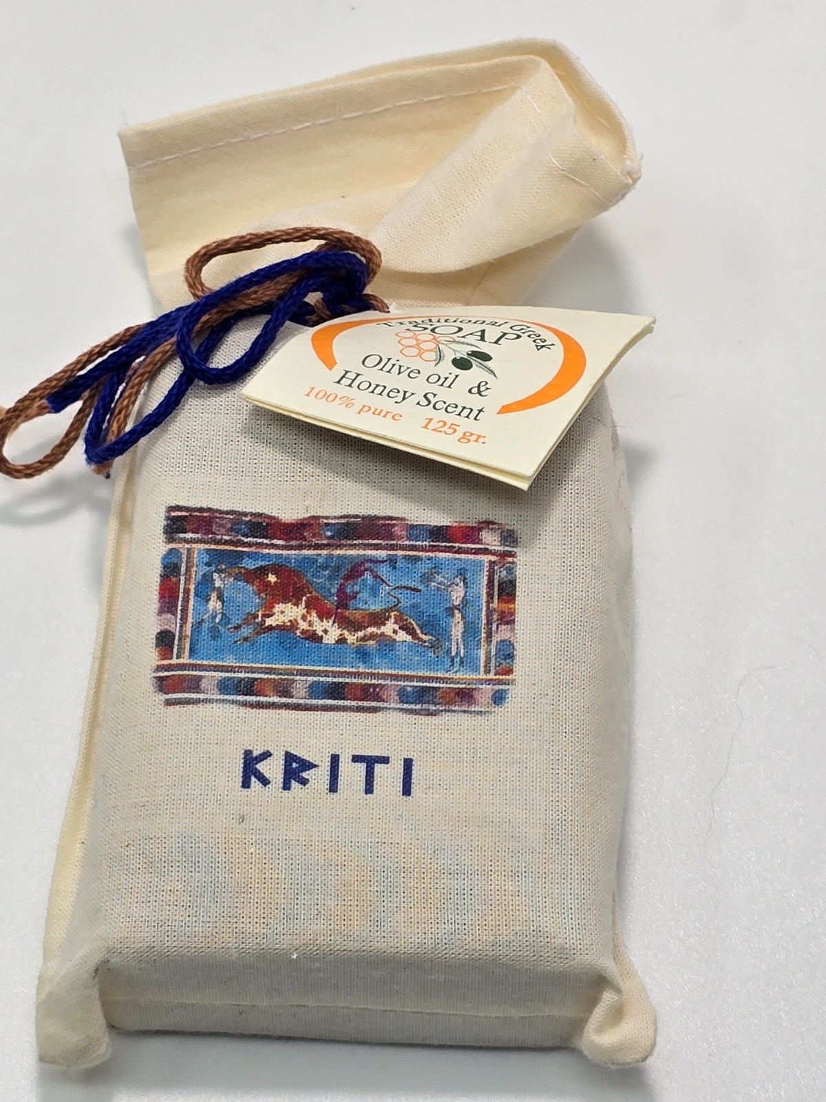 SEALED Traditional Pure Greek Olive Oil & Honey Scent Bar of Soap in cloth bag