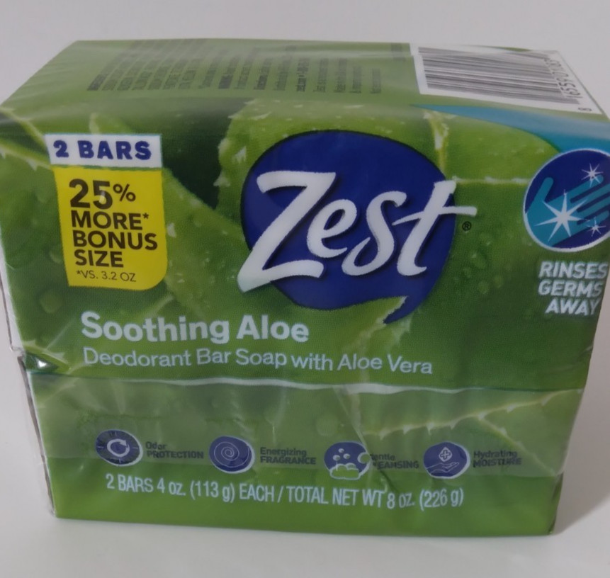 Zest Soothing Aloe, Deodorant Bar Soap With Aloe Vera, 2x Bars 4 oz. Each