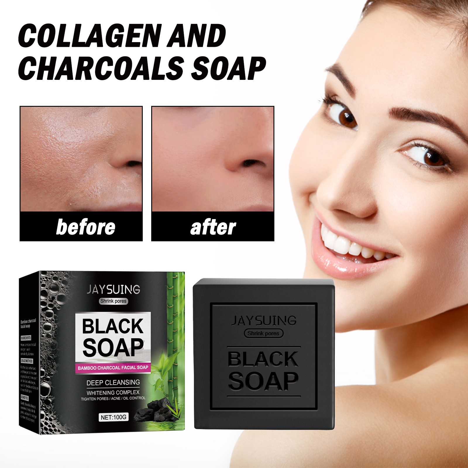 Charcoal Facial Soap for Oily Skin & Blackheads, Oil Control Brightening Bar