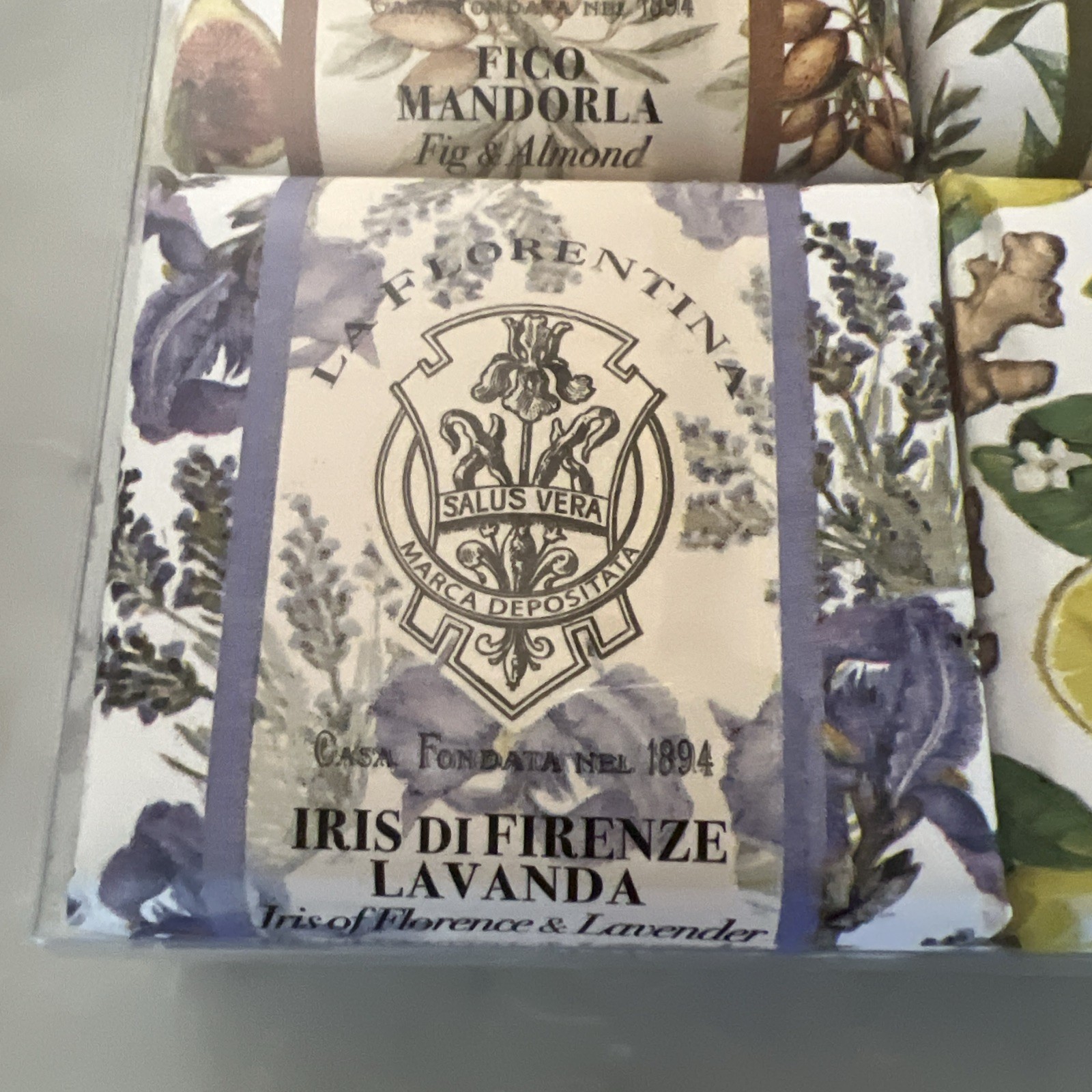 LA FLORENTINA Italian Soap Set 6pcs 3.7ozEa LavenderFigOrangeIrisLemonGrape New