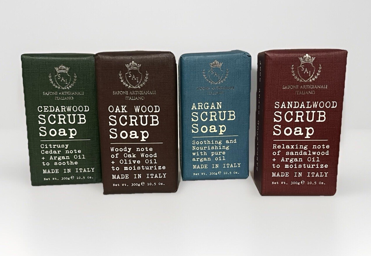 Sapone Artigianale Italiano Scrub Soap Bar Italy Argan Sandal Oak Cedar Wood