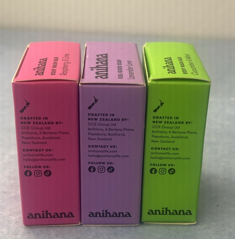 anihana Body Wash Bar Raspberry &Lime, Lavender Love, Cucumber & Mint Lot of 3