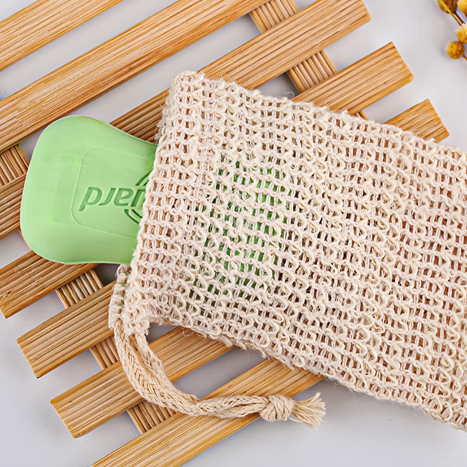 15 Pack Soap Bag, Natural Sisal Soap Saver Bag with Drawstring, Exfoliating S…