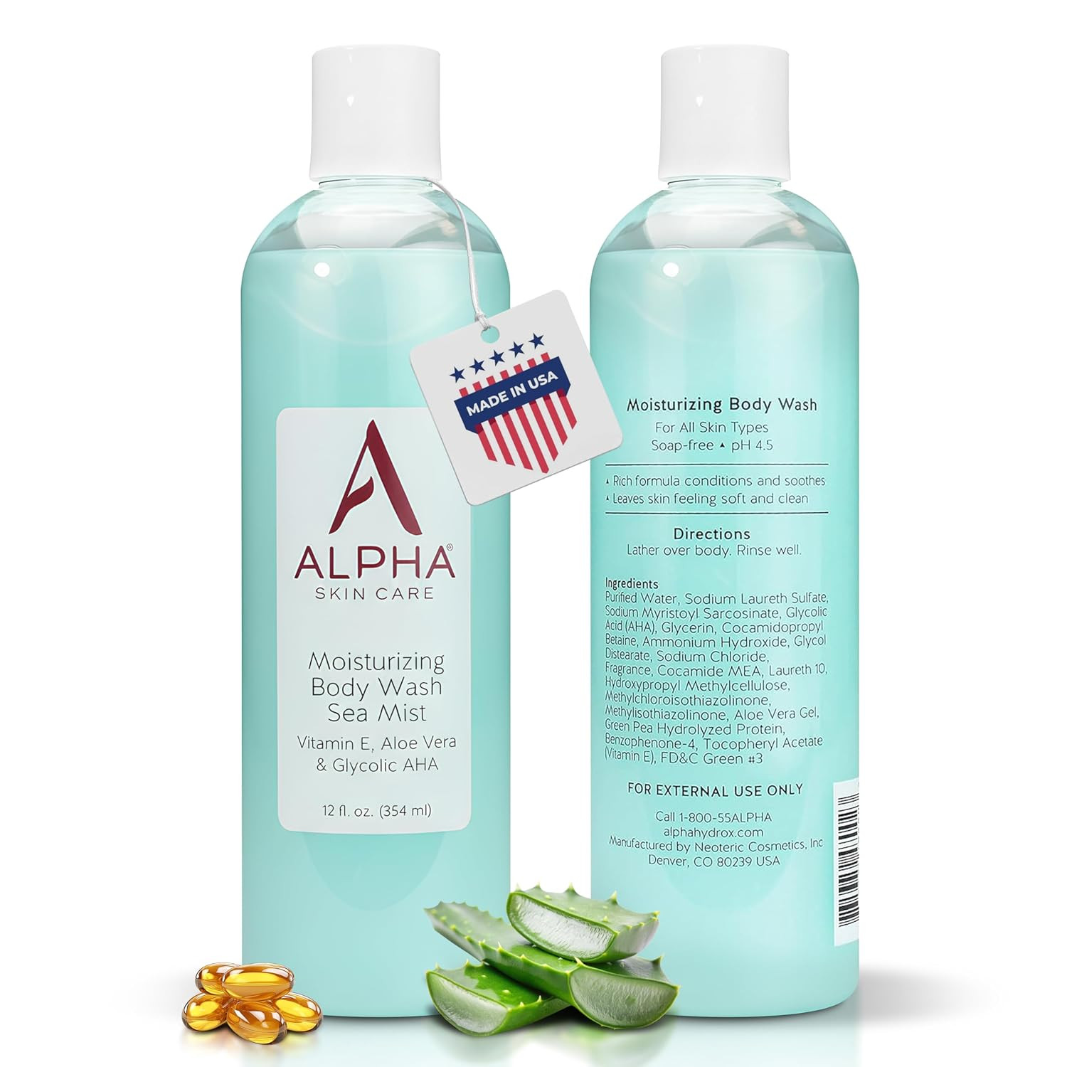 Skin Care Moisturizing Body Wash, Gentle Soap-Free Anti-Aging Formula, Glycolic